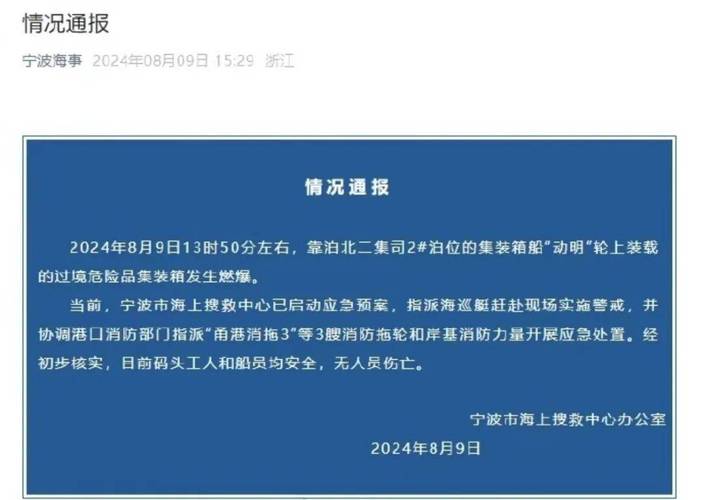 宁波舟山港一货轮集装箱爆炸涉事船运公司系冷柜代替干柜使用，并无插电需要