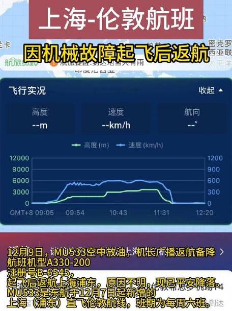 上海飞伦敦航班因机械故障空中放油返航。东航起飞后出现故障提示