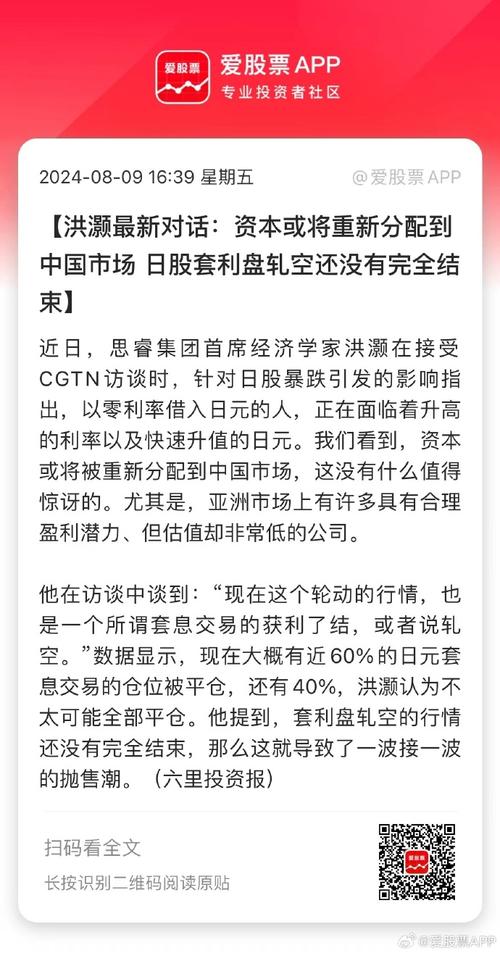 洪灏:资本或将重新分配到中国市场,日股套利盘轧空还没有完全结束